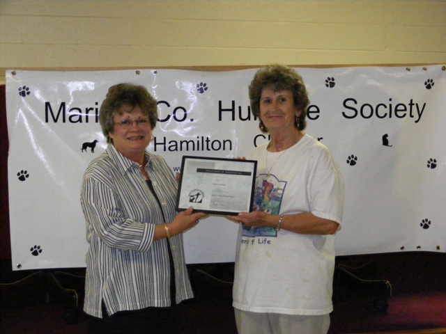 Marion County Humane Society Awards Certificate of Appreciation archive photo